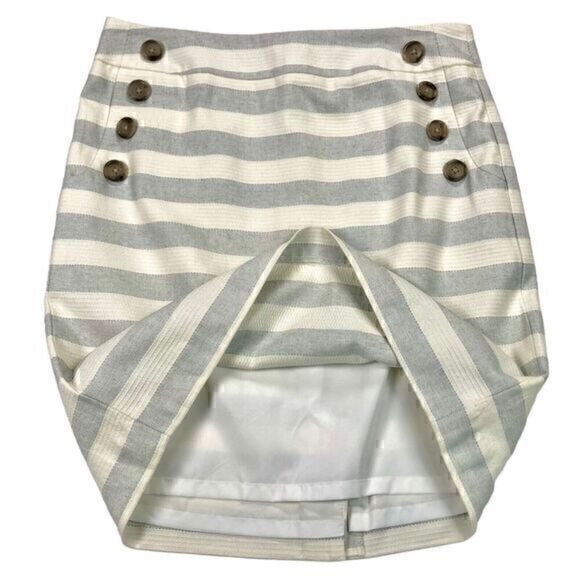 Loft Straight Pencil Skirt Womens 10 Gray White Nautical Striped Cotton Mini - Picture 4 of 8